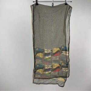 Ellen Tracy Silk Vintage Flag Print Stripes Stripe Sheer Scarf Wrap